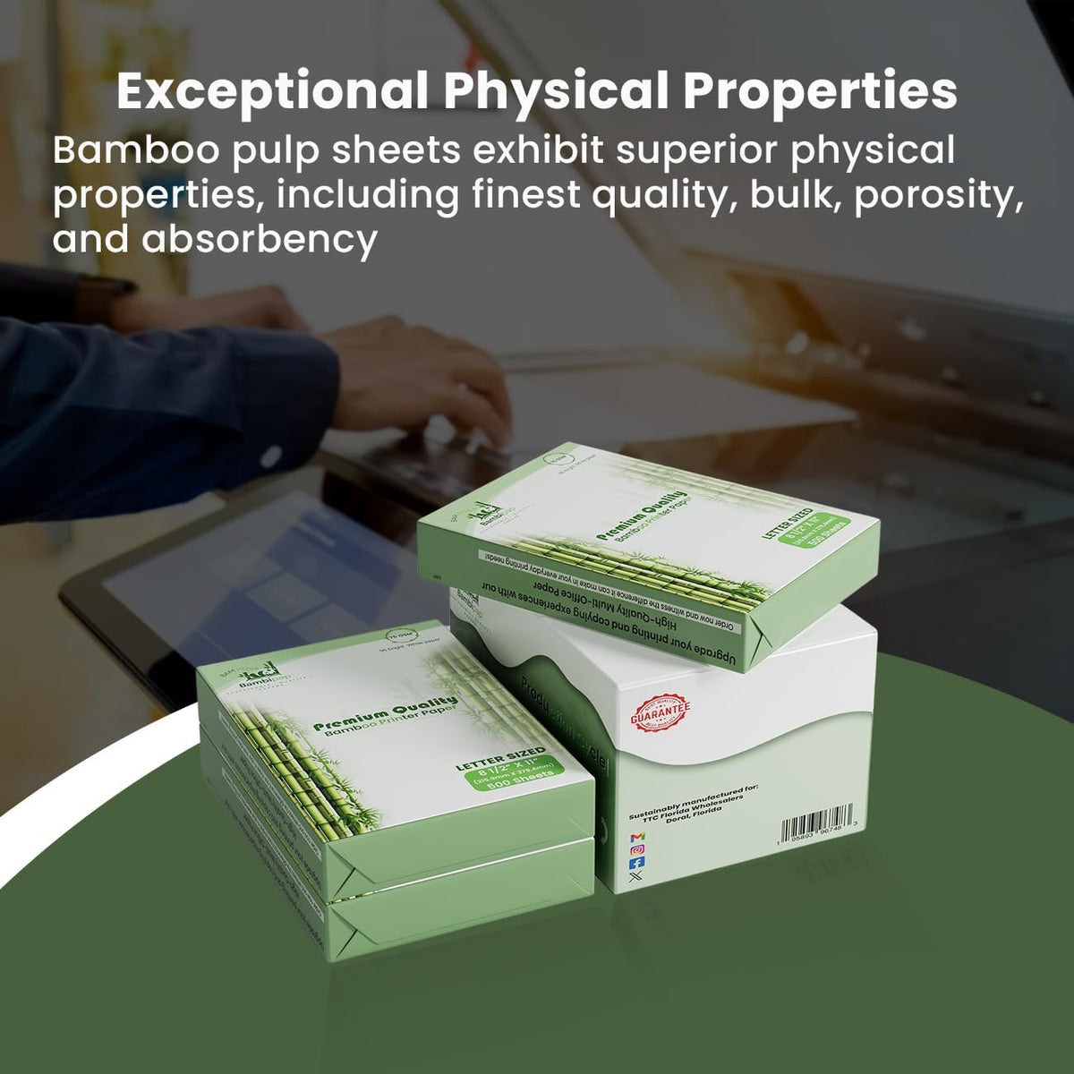 Bamboo Printer Paper - 8 1/2” x 11”- 20LB Multipurpose White Paper - Made from Bamboo Fiber, Renewable Resources, Zero Trees Used - 3 reams (1500 Sheets)