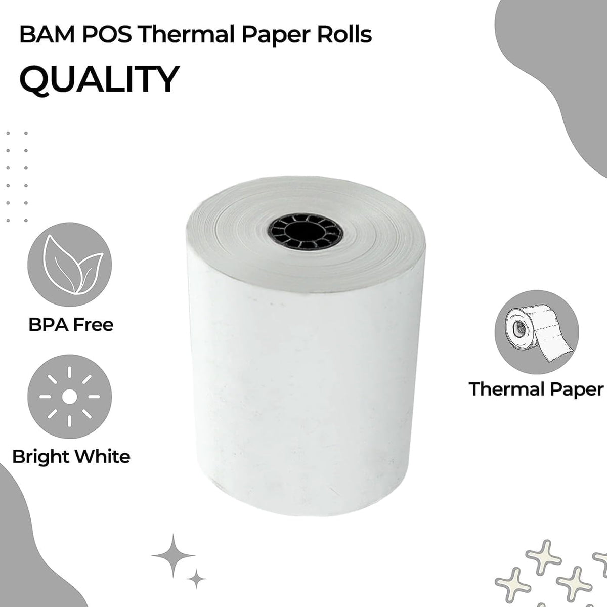3-1/8" x 230 Thermal Paper Rolls - 48 GSM, Bright White, BPA Free - Easy to Use - Pack of 50 Rolls Per Case