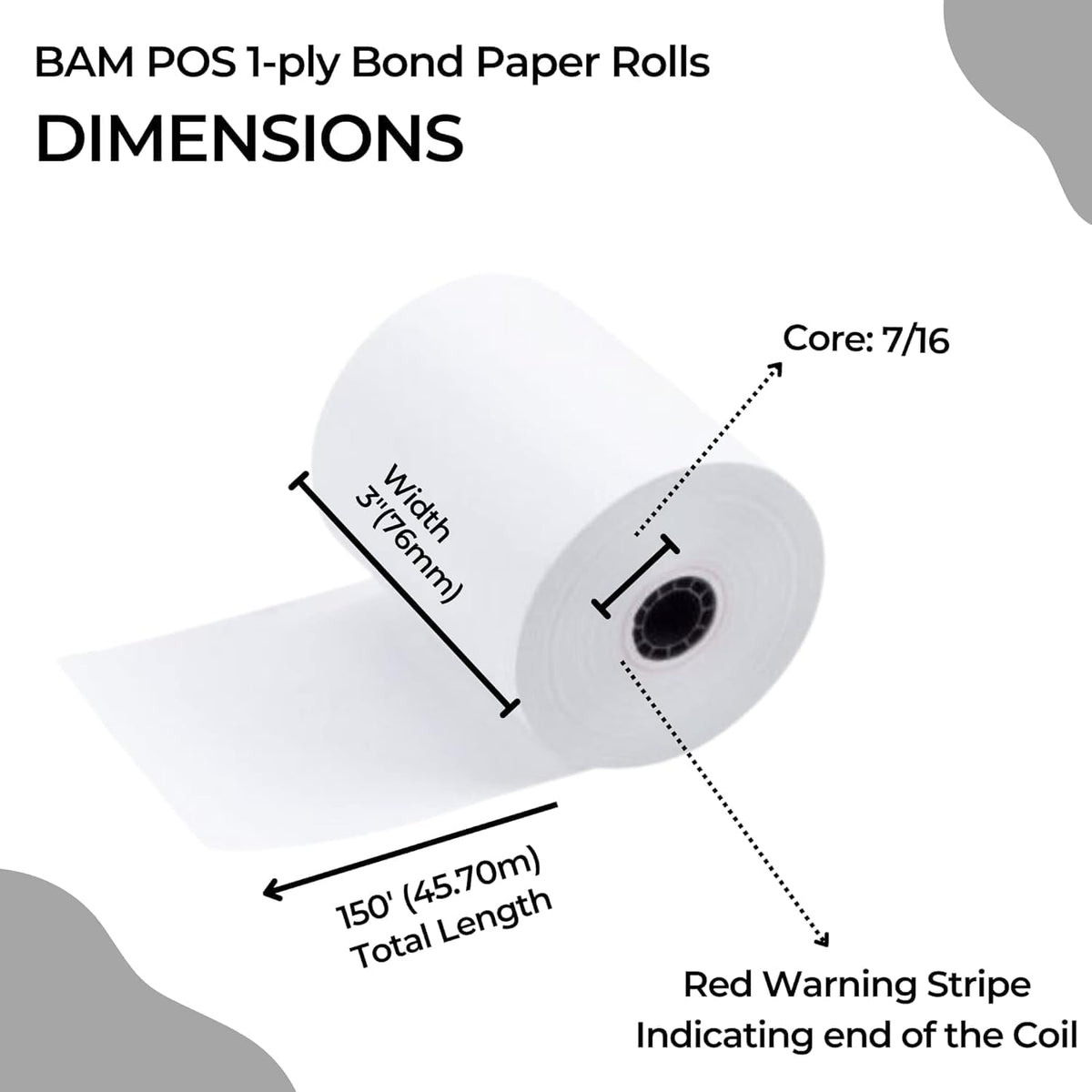 1Ply Bond Receipt Paper Rolls 3 x 150 White Paper for Kitchen Impact Printers TMU200 SRP275 Star SP700 Suitable For Printing Kitchen Tickets and Order receipts 24 Rolls Per Case