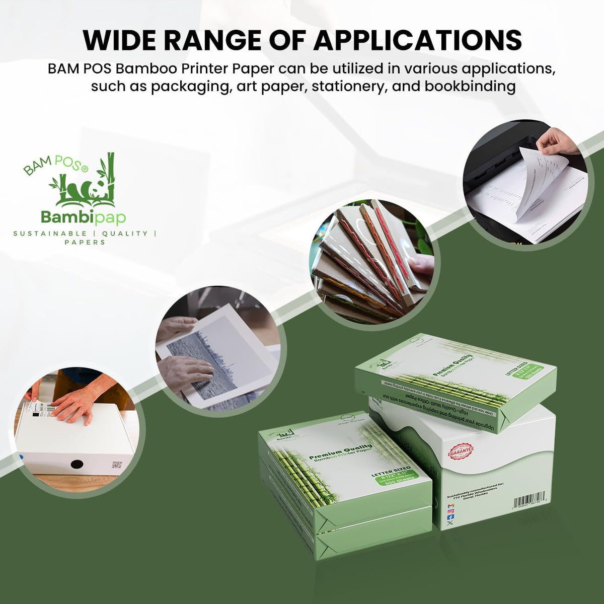 Bamboo Printer Paper - 8 1/2” x 11”- 20LB Multipurpose White Paper - Made from Bamboo Fiber, Renewable Resources, Zero Trees Used - 3 reams (1500 Sheets)